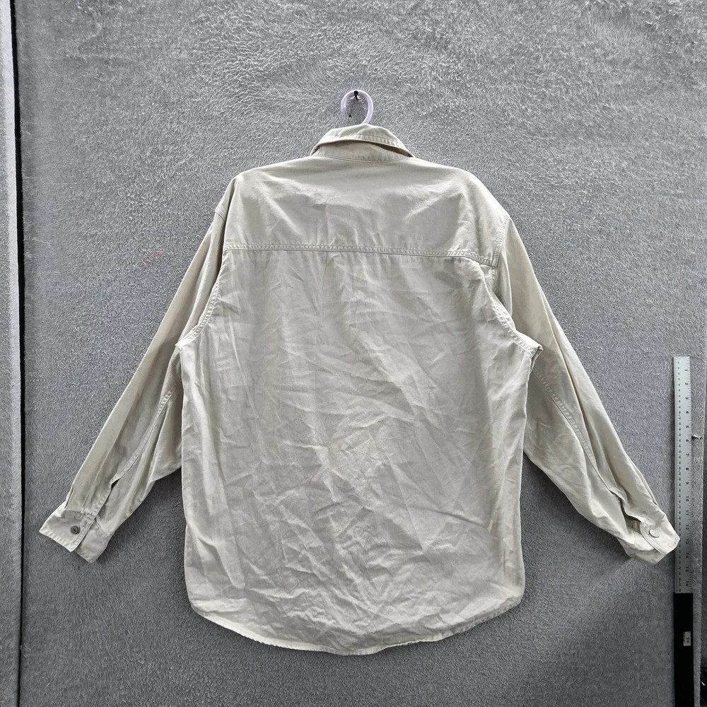 VINTAGE Levi's Red Tab Men Button Up Shirt M Beige Twill Logo Long Sleeve Y2K